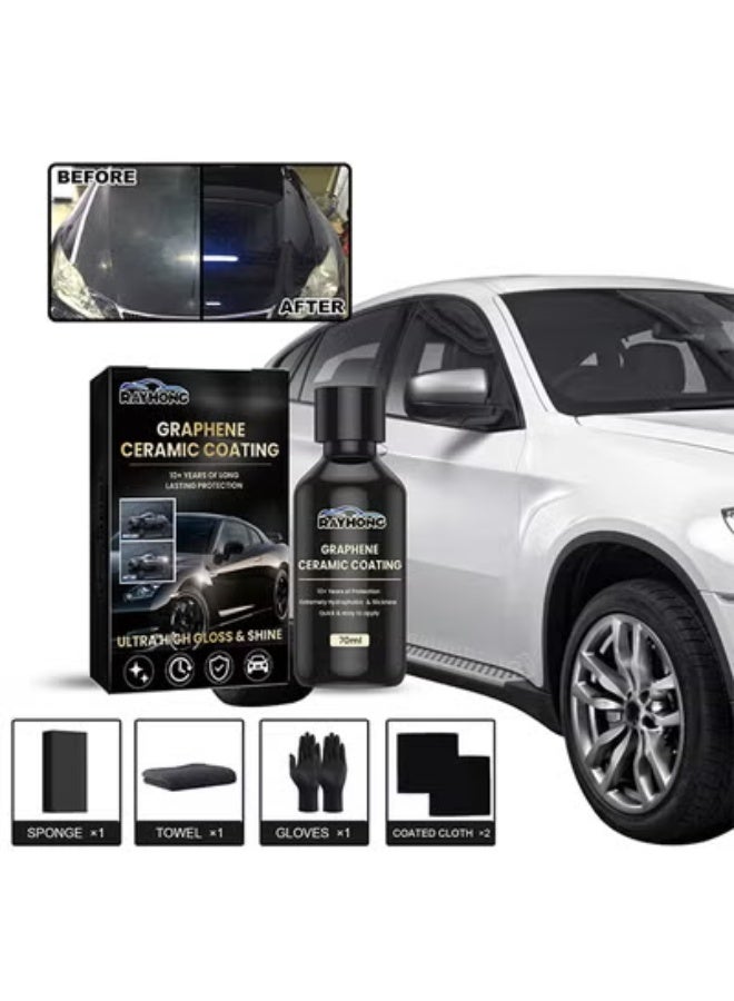 RAYHONG Graphene Ceramic Coating, New Plastics Parts Crystal Coatings Car High Gloss Protective Layer, Upgrade Crystals Coating For Cars Plastic Restorer Refurbish Agent, With Sponge*1, Towel*1, Gloves*2, Coated Cloth*2 - Image 2